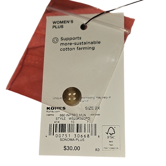 NWT Sonoma Plus Size Goods For Life Button Front Utility Tank 2X - Picture 5 of 5